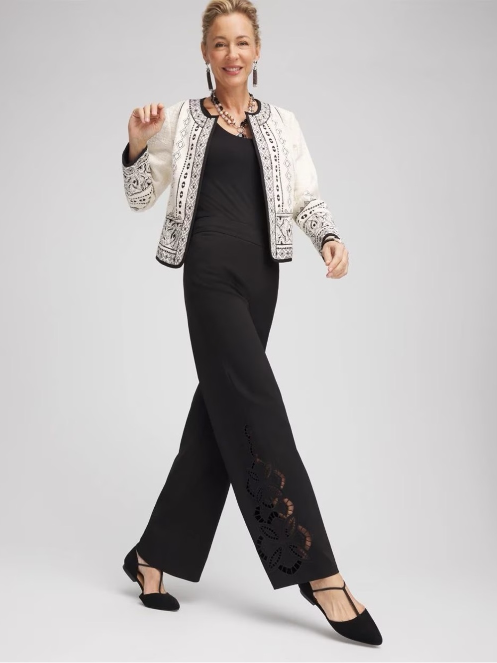 Chico’s Brigitte Cut-Out Wide Leg Pull On Pants Black Size 12R (2R) NWT Chic